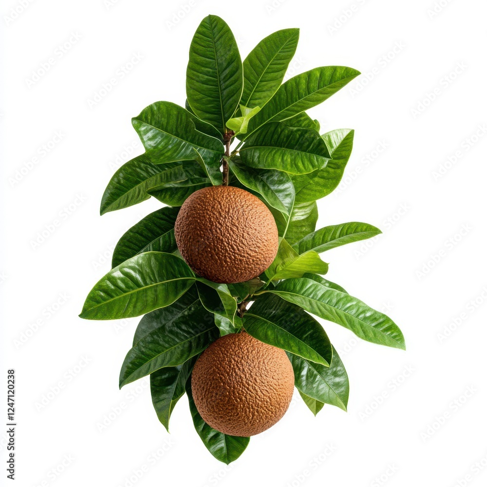 Obraz premium Fresh Sapodillas with Green Leaves Vector Illustration