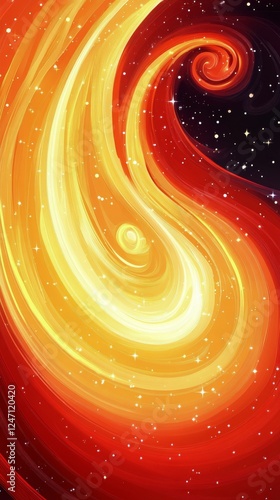 Cosmic swirl of vibrant colors with orange and yellow hues against a dark bac...