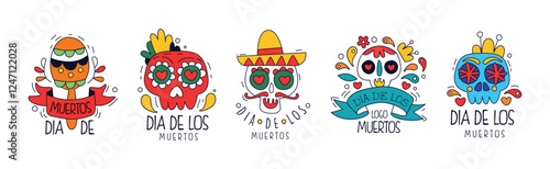 Mexican Dead Holiday and Festival Label Vector Set