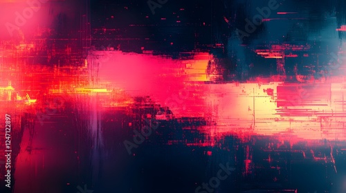 Futuristic and dynamic digital art composition with vibrant colors glitch effects and abstract light patterns creating a captivating and technologically advanced visual landscape