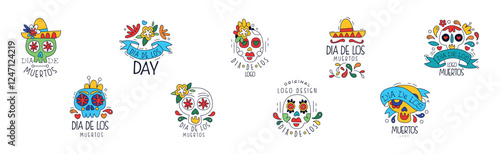 Mexican Dead Holiday and Festival Label Vector Set