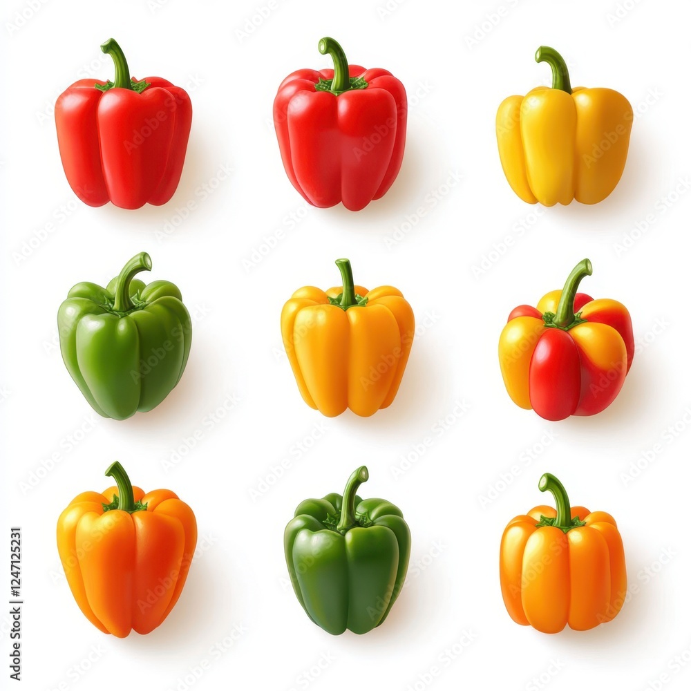 Colorful Bell Peppers Collection on White Background Colorful Bell Peppers Collection on White Background
