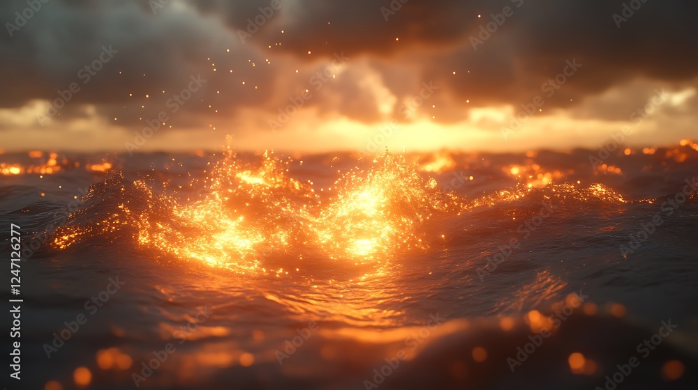 Golden Sunset Embraces Ocean Waves In Fiery Display Golden Sunset Embraces Ocean Waves In Fiery Display