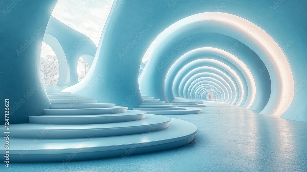 Fototapeta premium Abstract Blue Corridors in a Futuristic Design. Generative AI