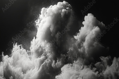 Dramatic waves crashing against each other creating a cloud of foam and mist ...