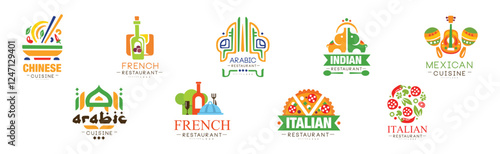 Cuisine of Different Culture Logo Design Template Vector Set