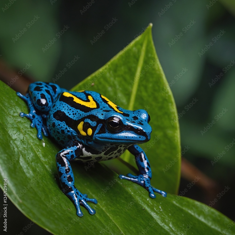 Obraz premium animals in national park, wildlife, created Hochauflösendes Tierfoto eines bunten Pfeilgiftfrosches – Lebendige Farben und natürliche Umgebung A colorful frog sits on a green leaf