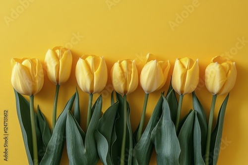 Bright yellow tulip on a vibrant yellow background showcasing nature's beauty...