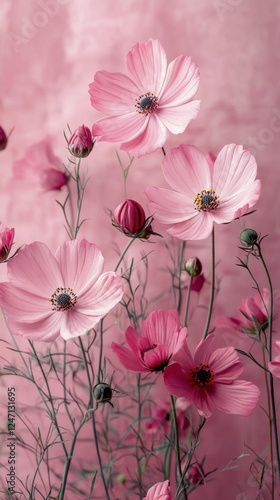 Pink flowers display vibrant petals and delicate texture in close-up view