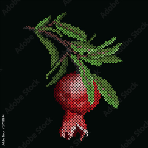 vector art embroidery pomegranate