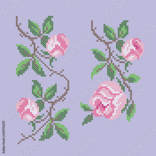 vector art cross stitch roses