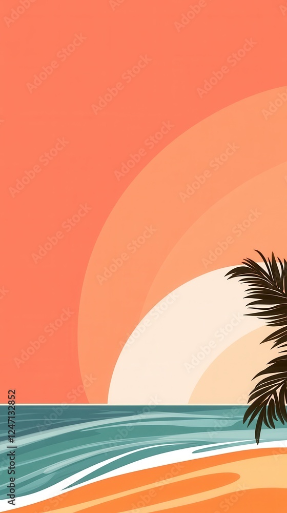 Fototapeta premium Sunset ocean with palm tree silhouette