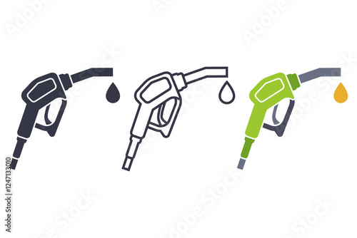 3 different styles of gas station gun image. refueling a car.