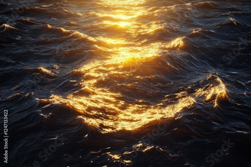 Sunset over ocean waves with golden reflections and colorful cloud formations