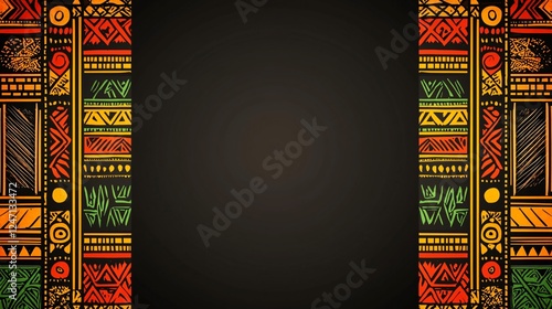 Vibrant African Pattern Design with Textured Brown Background for Cultural Presentation Backdrop.