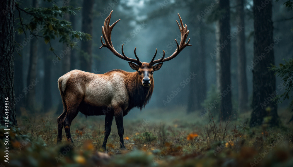 Elk or Moose, Alces alces in the dark forest during rainy day. Beautiful animal in the nature habitat. Wildlife scene from Sweden. Elk or Moose, Alces alces in the dark forest during rainy day. Beautiful animal in the nature habitat. Wildlife scene from Sweden.