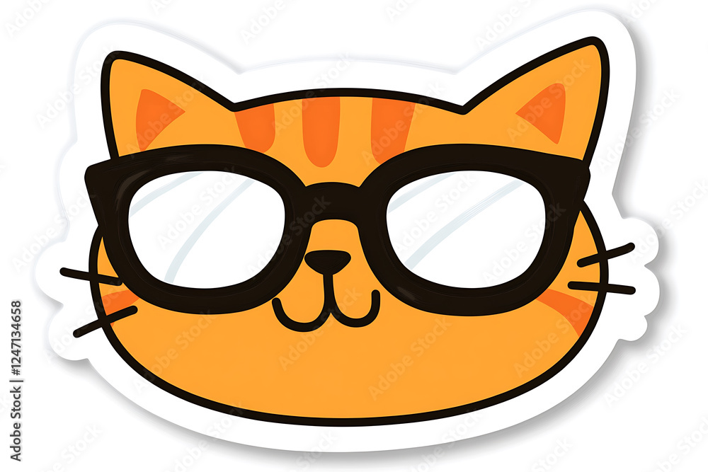 A playful and charming vector sticker of a cat wearing glasses, isolated on a pristine white background. A playful and charming vector sticker of a cat wearing glasses, isolated on a pristine white background.