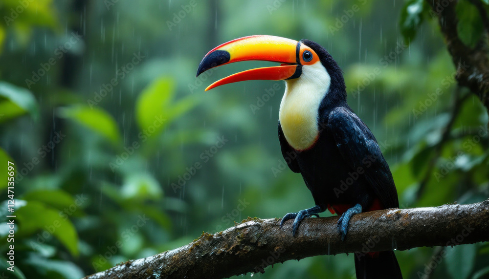 Fototapeta premium A colorful keel billed toucan photographed in Costa Rica