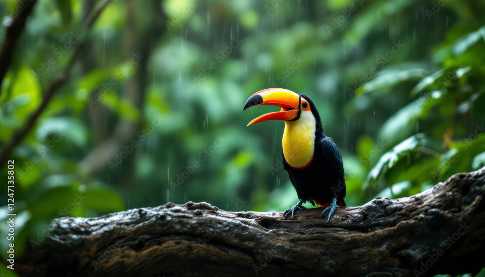 Fototapeta premium A colorful keel billed toucan photographed in Costa Rica