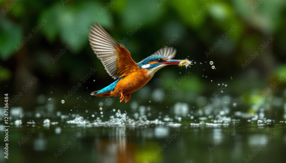 Fototapeta premium The common kingfisher is a true master at catching fish.