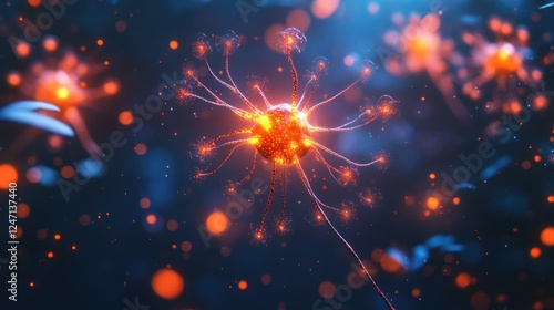 A vibrant depiction of a neuron with glowing connections in a digital environment.