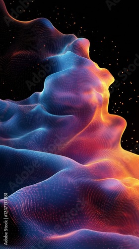 Fluid patterns with glowing elements create a mesmerizing visual effect in da...