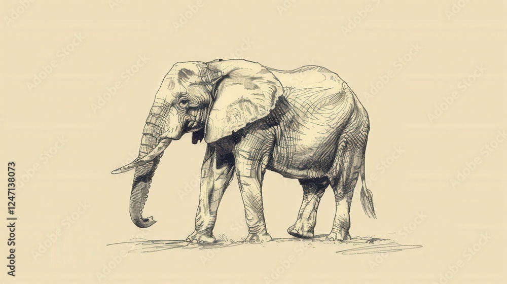 Fototapeta premium Majestic Elephant Sketched With Intricate Details Showcasing Its Powerful Form and Timeless Elegance in a Classic Style. Generative AI