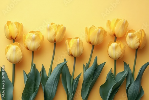 Bright yellow tulip on a vibrant yellow background showcasing nature's beauty...