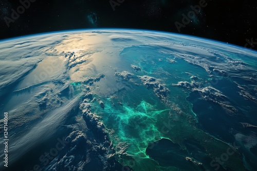 View of Earth from space highlighting ocean and cloud formations during dayti...