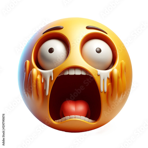 Face screaming in fear three-dimensional emoji. Gobsmacked emoticon isolated on white background