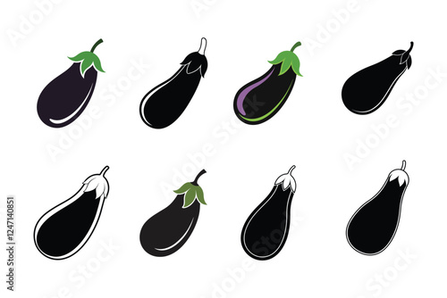 Organic Eggplant Vector Silhouette Set