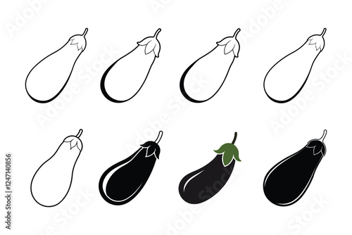 Organic Eggplant Vector Silhouette Set