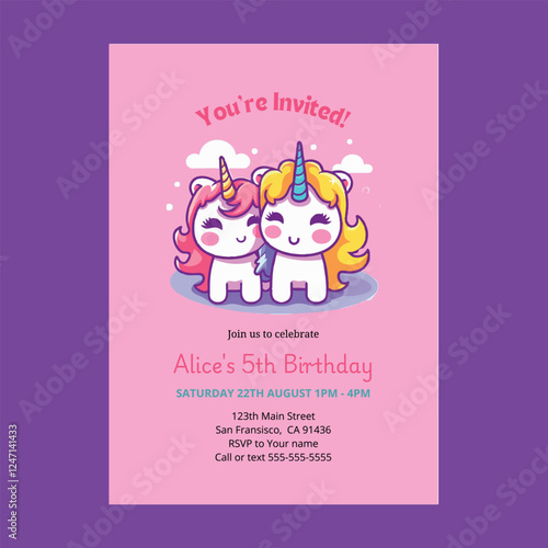 Cute Unicorn Birthday Party Invitation