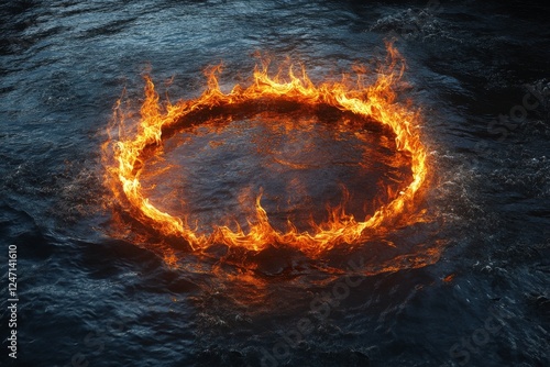 Spectacular sunset view of a flaming ring over tranquil ocean waters