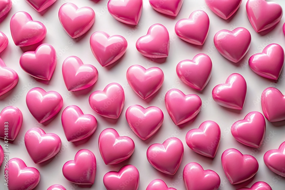 Pink Hearts on White Background Top View - AI Photo Pink Hearts on White Background Top View - AI Photo