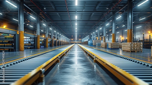 A logistics center with high-speed conveyor systems for parcel sorting