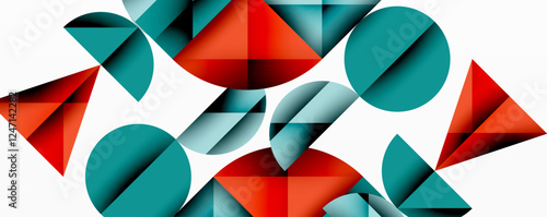 Abstract geometric pattern with intersecting circles and triangles in gradients. The high-contrast composition creates depth and a dynamic, modern aesthetic