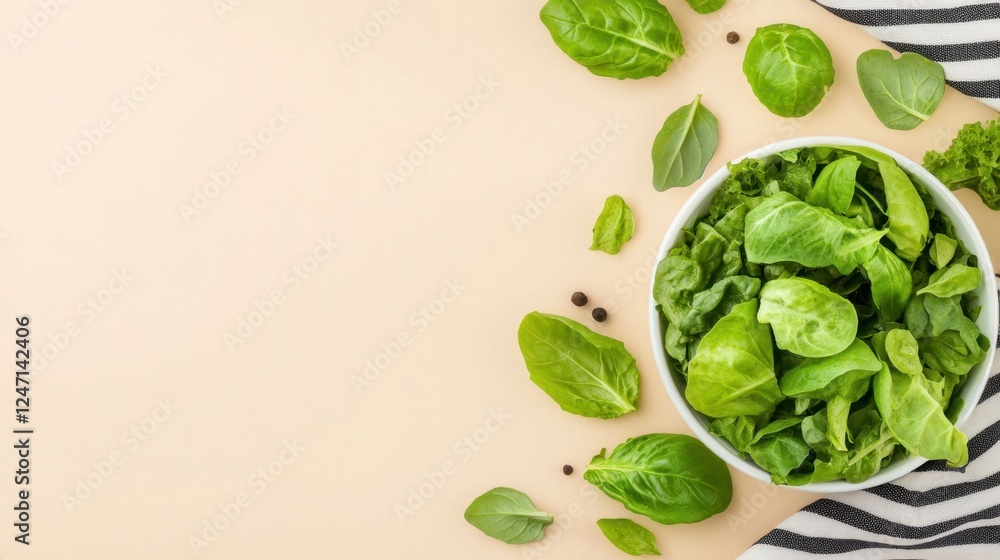 Obraz premium Fresh Mixed Greens Salad in a Bowl on Light Background