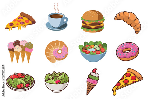 Food flat Illustration Icons set, Food Vector Art Illustration Clipart. set of food Illustration bundle	