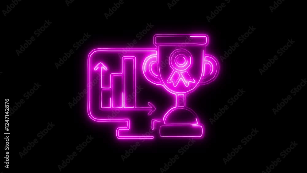 Glowing neon Win Trophy icon isolated on black background. HD Video motion graphic animation Glowing neon Win Trophy icon isolated on black background. HD Video motion graphic animation