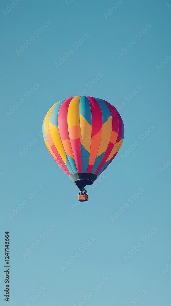 Fototapeta premium Colorful Hot Air Balloon Soaring Through a Clear Blue Sky