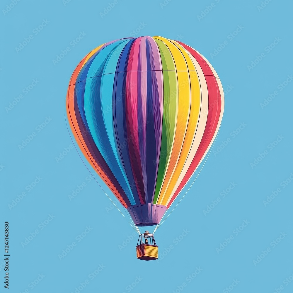 Naklejka premium A Colorful Hot Air Balloon Soaring Through a Clear Blue Sky