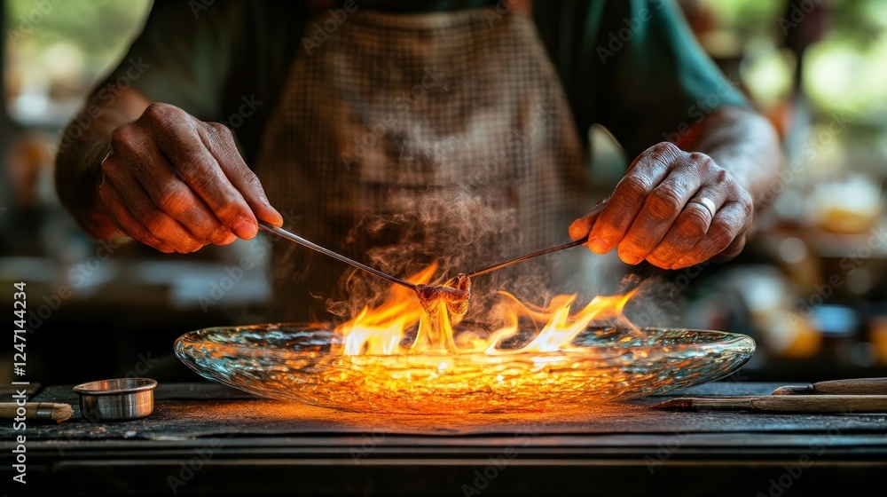 Fototapeta premium Artisan glassblowing workshop flame process