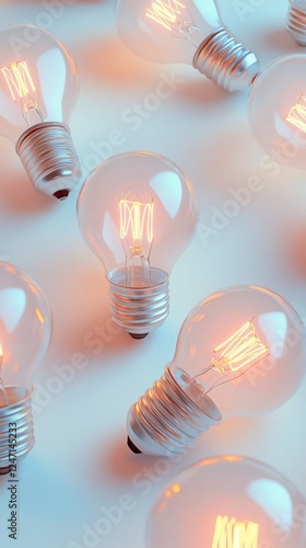 Unique white light bulb stands out among black bulbs on a dark surface