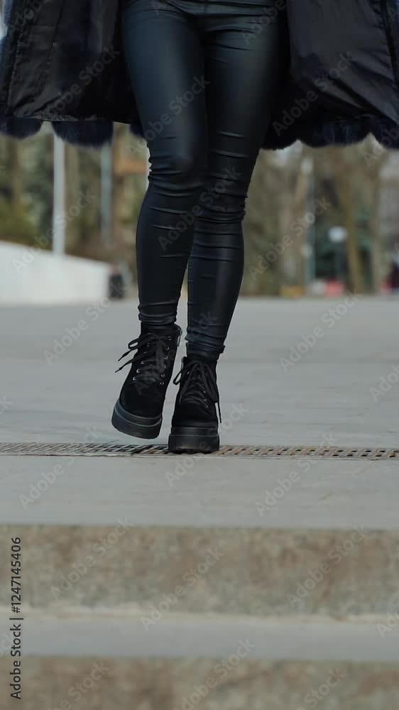 Beautiful woman walking in park. Close up of woman in casual clothes posing outdoors Beautiful woman walking in park. Close up of woman in casual clothes posing outdoors