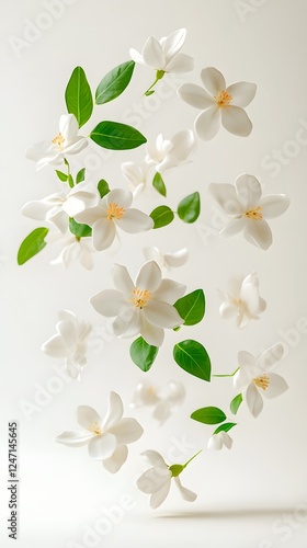 Flowers, Fruits, Vegetables and Sliced ​​Greens Floating with Water Drops, Abstract Image, Texture, Pattern Background, Wallpaper, Cover and Screen for Smartphone, PC, Laptop, 9:16 and 16:9 Format