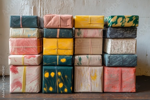 Colorful stacked gift boxes for celebrations and special occasions