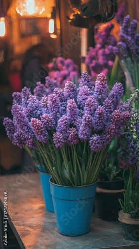 Purple flowers on a dark surface, highlighting their vibrant colors and intri...