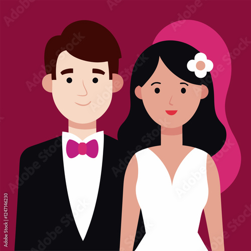 Wedding, young couple of lovers, just married  vector. 