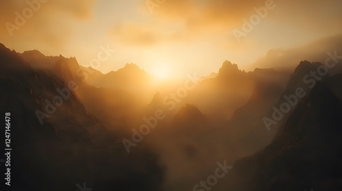A panoramic view of the alpine mountains at sunrise

